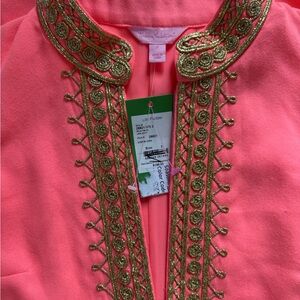 Lilly Pulitzer Neon Coral Dress with Gold Detailing. NWT